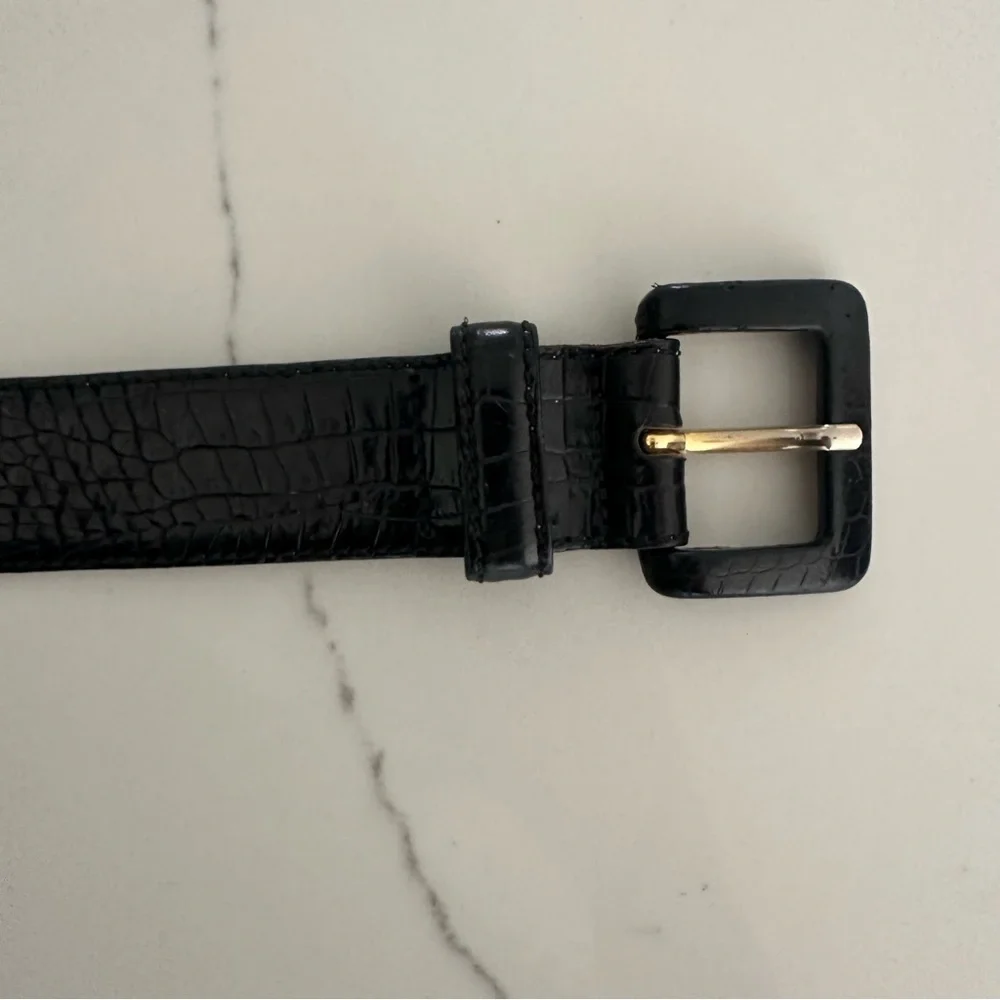 Vintage Banana Republic Crocodile Embossed Leather Belt Square Buckle in Black S - Picture 4 of 7